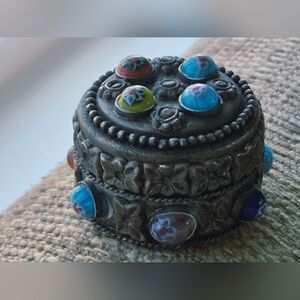 Decorative Trinket Box with Colorful Accents Velvety Interior